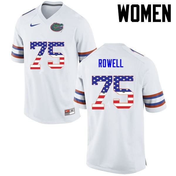 NCAA Florida Gators Tanner Rowell Women's #75 USA Flag Fashion Nike White Stitched Authentic College Football Jersey ODP2164HQ